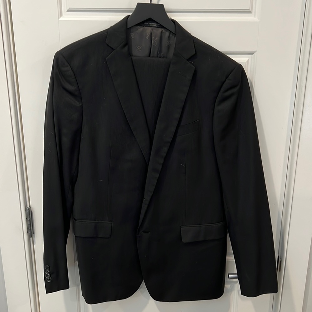 John Varvatos Suit in Black with faint silver stripes 44R